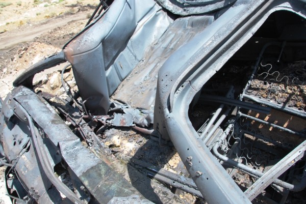 The cab has buckled in from the heat of the fire - no evidence of any other battle damage