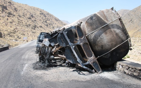 The rear of the truck with the only apparent battle damage