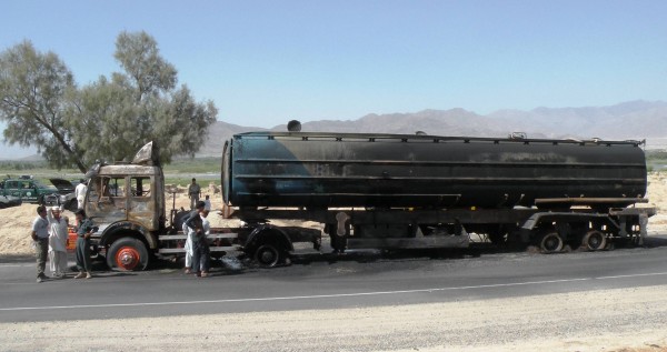 This was the targeted tanker - it took multiple hits to the cab and tanker from small arms fire and an RPG hit to the external fuel tank behing the cab