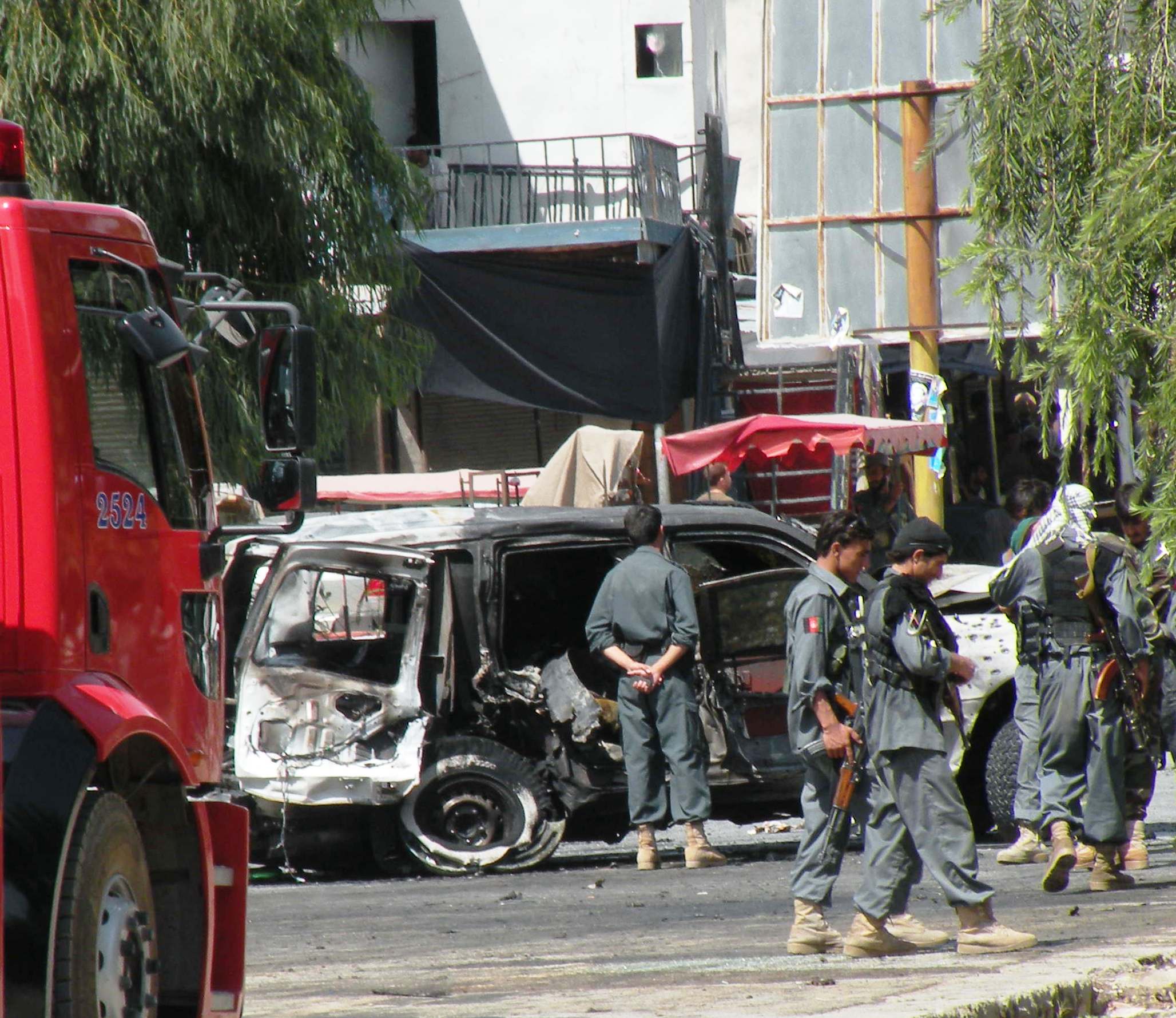 Here is what happens when a BBIED gets to you before the door on your armored SUV is shut - Dr. Abdullah may have had a chance if the armored truck was locked up.