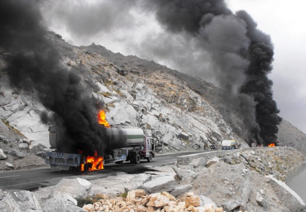 These trucks took a beating - there were no driver casualties reported just two escort guards who were reported injured