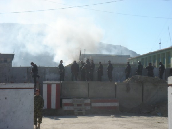 View from inside the Presidential Compound.  The mobile security team from the compound had joined the fight in the opening moments. 