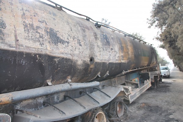 This truck was hit by an RPG but only after it was drained of fuel.