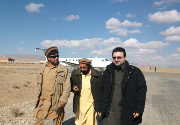 Chief Ajmal Khan Azizi, with Shah Mohammad and his Tribal Police chief Amir Mohammad moments after he landed in Gardez last month.