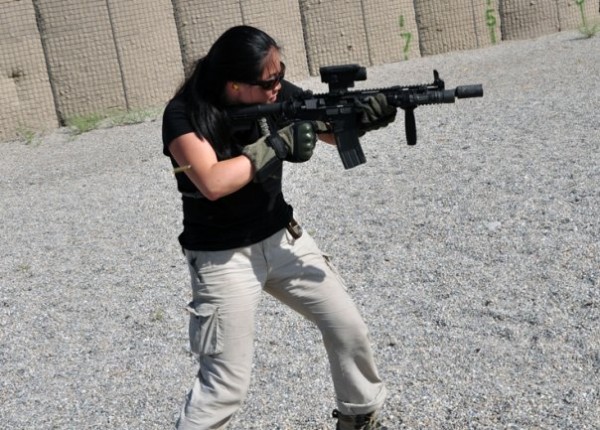 Amy Sun working out with the pig snout M4 last fall. With a little funding Amy and crew could make huge contributions helping Afghans coonect to the modern world. 