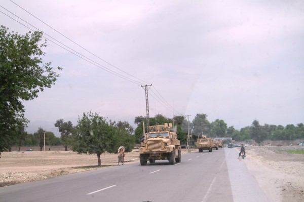 Heading out on the Jalalabad by-pass road. Trying to get large convoys through the congestion of downtown is silly