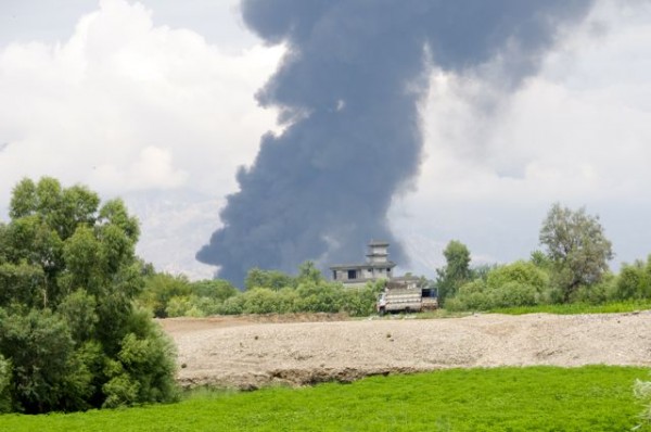 We heard the familar sound of an IED going off and saw the signature of a fuel tanker attack near FOB Fenty.