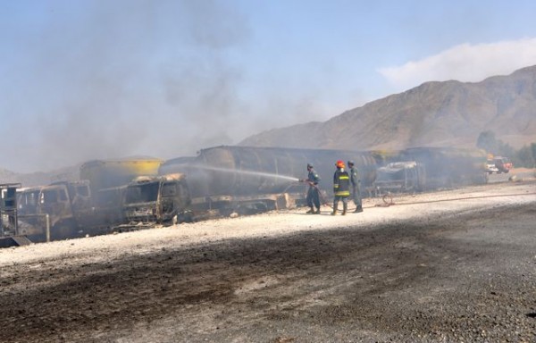 Today 5 trucks were destoyed in a gas station a few miles to the east of Jalalabad by a single limpet mine attack