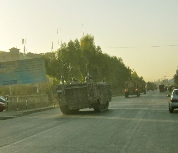 Canadian and American Army Patrol in downtown Kandahar last month. This was a rare sight prior to the surge but now mounted patrols are common