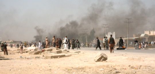 One of the many smaller protests in downtown Kandahar this morning