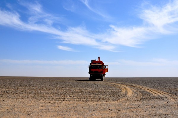 I guess we're going the right way;35 kilometers into the desert, temp now around 120 and another mobiity kill. What are the chances these guys have water and a tarp for shade? Around zero