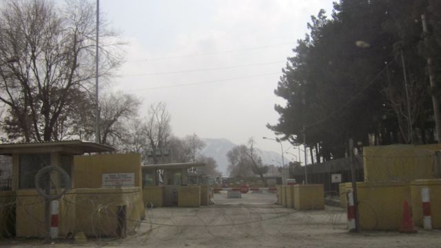 The front entrance to the Embassy gate 